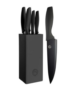 MasterChef Scharfe Kochmesser Set mit Block, Softgriff und Edelstahlklingen, 6-teilig, Schwarz MasterChef Küchenmesser