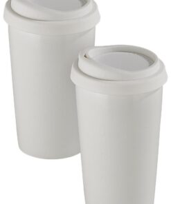 Rosenstein & Söhne Thermobecher Keramik: 2 doppelwandige Coffee-to-go-Becher aus Keramik mit Silikondeckel, 250 ml, perf