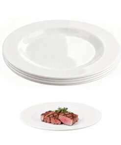 Teller Set 4 Personen 25 cm Weiß Spülmaschinenfest stabile Essteller aus Porzellan Melamin