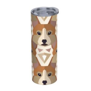 YXDVPALNE Isolierte Wasserflasche 20 Unzen Edelstahl Vakuum Tumbler - Welsh Corgi Kopfmuster für Outdoor-Einzelsportler