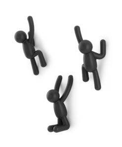Umbra Buddy Haken 3er-Set Schwarz - Dekorative Wandhaken für Jacken, Taschen & Handtücher
