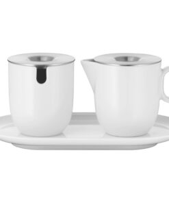 WMF Barista Porzellan Zuckerdose und Sahne-/Milchkännchen Set 3-teilig mit Untersetzer, spülmaschinengeeignet