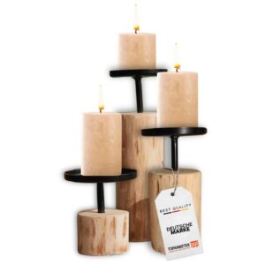 TOPANBIETER 999 Kerzenhalter 3er Set Stilvolle Eukalyptusholz & Metall Kerzenständer für Stumpenkerzen Moderne Tischdeko