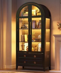 Gewölbte Glas-Holz-Vitrine 180 cm mit LED-Beleuchtung und 3-Farb-Licht