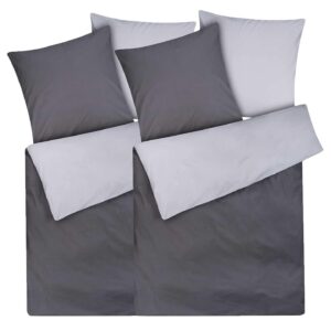 Moon 2er Pack Renforcé Uni Wendebettwäsche, 100% Baumwolle, Anthrazit/Silber, OEKO-TEX STANDARD 100