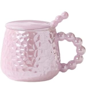 FülleMore 400ml Kaffeetasse mit Deckel und Edelstahllöffel, Süße Perlen Form, Geschenktasse für Weihnachten (Lila) Fül