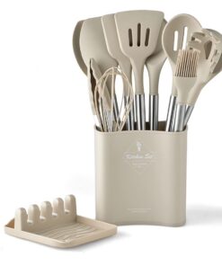 FlyHigh Premium 13-teiliges Küchenutensilien-Spachtel-Set - 100% BPA-frei, hitzebeständiges Silikon - Edelstahl-Silikon-