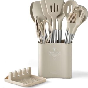 FlyHigh Premium 13-teiliges Küchenutensilien-Spachtel-Set - 100% BPA-frei, hitzebeständiges Silikon - Edelstahl-Silikon-