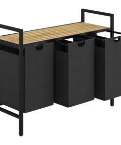 STEELSØN Rigil Schwarz 3x 40L Wäscheboxen für Sortierung – ideal für Families – praktische Metall-Sammler mit Bambus-Abl