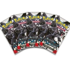 PKM Karmesin & Purpur 5X Schwarze Blitze Booster Packs + Neu + OVP + Toploader