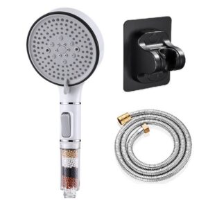 Duschkopf mit Filter Hochdruck 5 Strahlarten für Hartes Wasser und Rest-Chlor, 3-Lagen-Filtration Mineralsteine, 1.5 m S