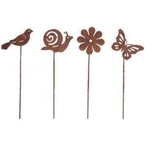 Rostdekoset Garden Roststecker 4er Set Edelrost Metall Garten Terrasse Balkon Blumentopf