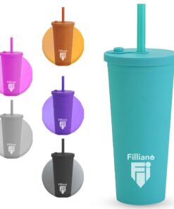Filliano Glas Tumbler doppelwandig, Getränkebecher 710 ml Strohhalm und Deckel, Kaffee, Tee, Trinkflasche mit Strohhalm