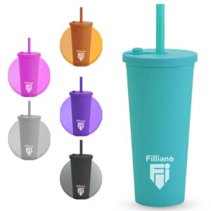 Filliano Glas Tumbler doppelwandig, Getränkebecher 710 ml Strohhalm und Deckel, Kaffee, Tee, Trinkflasche mit Strohhalm