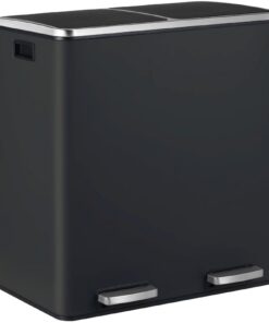 LIFERUN Softclose Abfalleimer Küche 2x 30 Liter Schwarz 60L Rechteckiges Doppelfach Treteimer