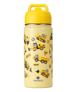 SANTECO Kinder Trinkflasche Edelstahl 500ml BPA-frei Strohhalm Einfach zu Säubern Thermoskanne Kindergarten Schule - Tra