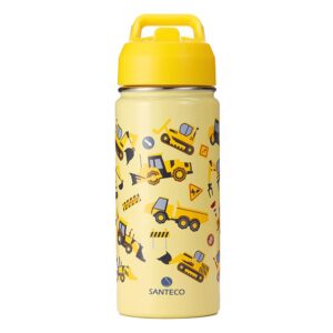 SANTECO Kinder Trinkflasche Edelstahl 500ml BPA-frei Strohhalm Einfach zu Säubern Thermoskanne Kindergarten Schule - Tra