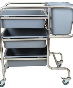 Edelstahl-Reinigungswagen BHW-5 Beeketal - geräuscharme Rollen, 5 Behälter, römermaß (770x465x895mm)