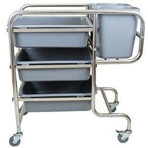 Edelstahl-Reinigungswagen BHW-5 Beeketal - geräuscharme Rollen, 5 Behälter, römermaß (770x465x895mm)