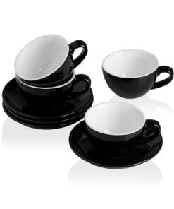 Sweejar Schwarz Keramik Cappuccinotassen Set, 120ml, Porzellantassen und Unterteller für Kaffee und Tee
