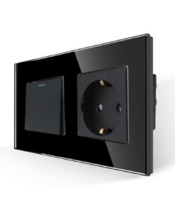 Moderner Kristall Wippschalter Lichtschalter Schwarz | 10 Amp Schuko Wandschalter mit Glasplatte | 250 V Leuchtstoffpun