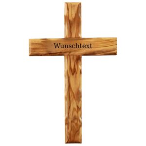 **Kassis Geschenkartikel Olivenholz Kreuz schlicht zum Aufhängen als Deko für Geburt und Kommunion (Wunschtext, 16 cm)*