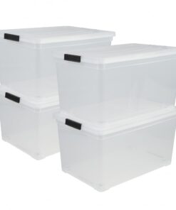 Iris Ohyama 50 l Büro-Aufbewahrungsbox NCS-320 stapelbar transparent 4er-Set B54 x T39,5 x H30,5 cm Verschlussclips