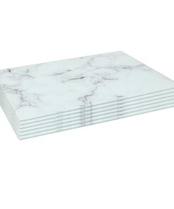 Harbour Housewares Rechteckige Glas Tischsets Marmor 40x30cm - 6er Set Temperiert Hitzebeständig Rutschfest
