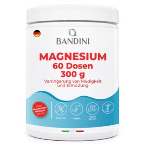 Bandini® Magnesium Pulver 300g | Hoher Magnesium Gehalt (430 mg pro Dosis) | Für Muskelkrämpfe und Müdigkeit | Labormäßi
