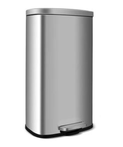 LIFERUN 30l Abfalleimer Küche, Softclose Treteimer mit Deckel,ideal für Küche, Badezimmer und Büro, Silber, 30 Liter