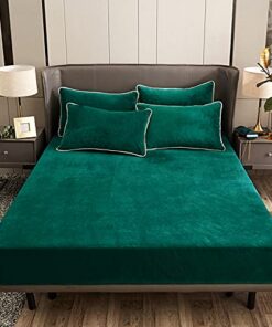 Damier Plüsch Spannbettlaken 200x200cm Grün Dunkelgrün - WinterWarme Flauschige Bettlaken Cashmere Touch - Geeignet für