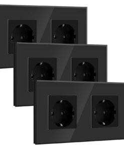 BSEED 2 Fach Schuko Steckdose Schwarz, Kristall Glas Unterputz, 16A Doppelte Schutzkontakt, 3 Pack 157mm