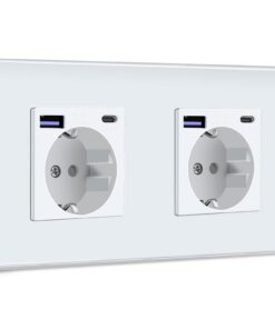 BSEED Schuko Steckdose mit USB C 20W Schnellladegerät - Für Smartphone und Pad - Einbausteckdose mit Glas-Panel und Unte