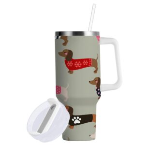 Boccsty Isolierter Trinkbecher mit Dackel-Motiv für Zuhause und Büro, wiederverwendbar, Edelstahl, 1,2 l, Kaffee-Reisebe