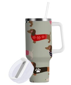 Boccsty Isolierter Trinkbecher mit Dackel-Motiv für Zuhause und Büro, wiederverwendbar, Edelstahl, 1,2 l, Kaffee-Reisebe