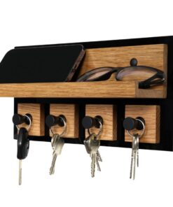 Alakay Modernes Schlüsselbrett schwarz + Hochglanz Holz Mit Ablage + Praktisch Elegant Für Zuhause Büro
