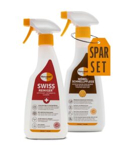 Renuwell Möbel Schnellpflege & Swiss Reiniger - Efficientes Pflegs- & Reinigungsset für Holz, Kunststoff, Metall & Stei