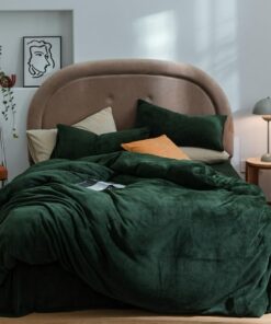 Winter Warme Bettwäsche Cashmere Touch Flanell Grün Dunkelgrün 2teilig, 1 Fleece Bettbezug mit Reißverschluss und 1 Kiss