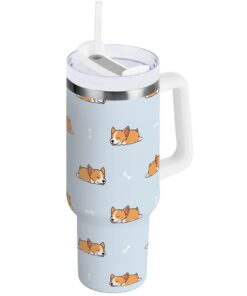 Mnsruu Isolierter Edelstahl-Trinkbecher mit Strohhalm-Deckel, Welsh Corgi Puppy Tumbler für Reisen, 1,18 l