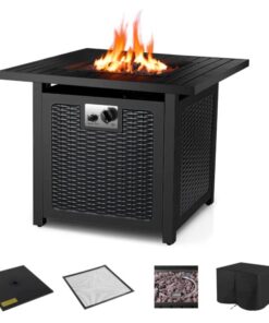 TLGREEN 28" Gas Feuertisch 1|5 kW Outdoor Garten mit wasserfester Schutzhülle & Lavasteinen