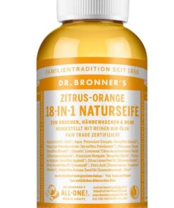 Dr. Bronner's 18-in-1 Naturseife Zitrus Orange | Bio Vegan Flüssigseife mit Kokos- Oliven- Jojobaöl | 60 ml Multifunktio