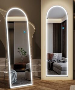 LVSOMT LED Ganzkörperspiegel, gewölbt ohne Rahmen, für Schlafzimmer, 153x50cm, Schwarz
