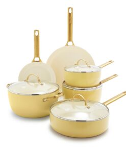 GreenPan Reserve Harteloxiertes Gesundes Keramisches Antihaft-Kochgeschirr Set, 10 Teile, Sonnenschein Gelb, PFAS-frei,