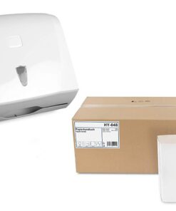 Handtuch-Papierspender Set für ca. 300 Blatt ZZ-Falz und 5000 Stück Handtuchpapier | modernes Design, weiß | inkl. Sicht