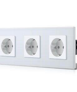 BSEED 3 Fach Schuko Steckdose EU-Standard Verwendung in Wohnzimmern und Büros 16Amp 250 V Kristall Glas Platte 228mm Wei