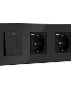 BSEED Lichtschalter mit Steckdose 16A Schuko 3 Fach 1 Weg Physikalischer Unterputz Schwarz 228mm