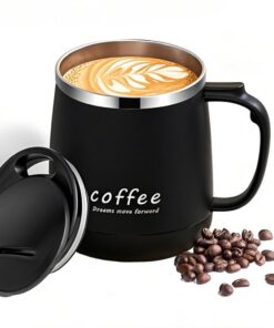 VPRO Doppelwandiger Kaffeebecher 16oz - Edelstahl, Schwarz, Vakuum-Isolierung, Schiebedeckel, Griff | VPRO 16oz Doppelw