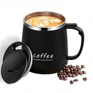 VPRO Doppelwandiger Kaffeebecher 16oz - Edelstahl, Schwarz, Vakuum-Isolierung, Schiebedeckel, Griff | VPRO 16oz Doppelw