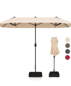 RELAX4LIFE Doppelsonnenschirm Großer Marktschirm 400 x 200 cm für Garten & Terrasse mit Ständer & Handkurbel (Beige)