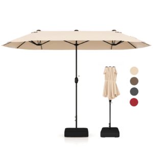 RELAX4LIFE Doppelsonnenschirm Großer Marktschirm 400 x 200 cm für Garten & Terrasse mit Ständer & Handkurbel (Beige)